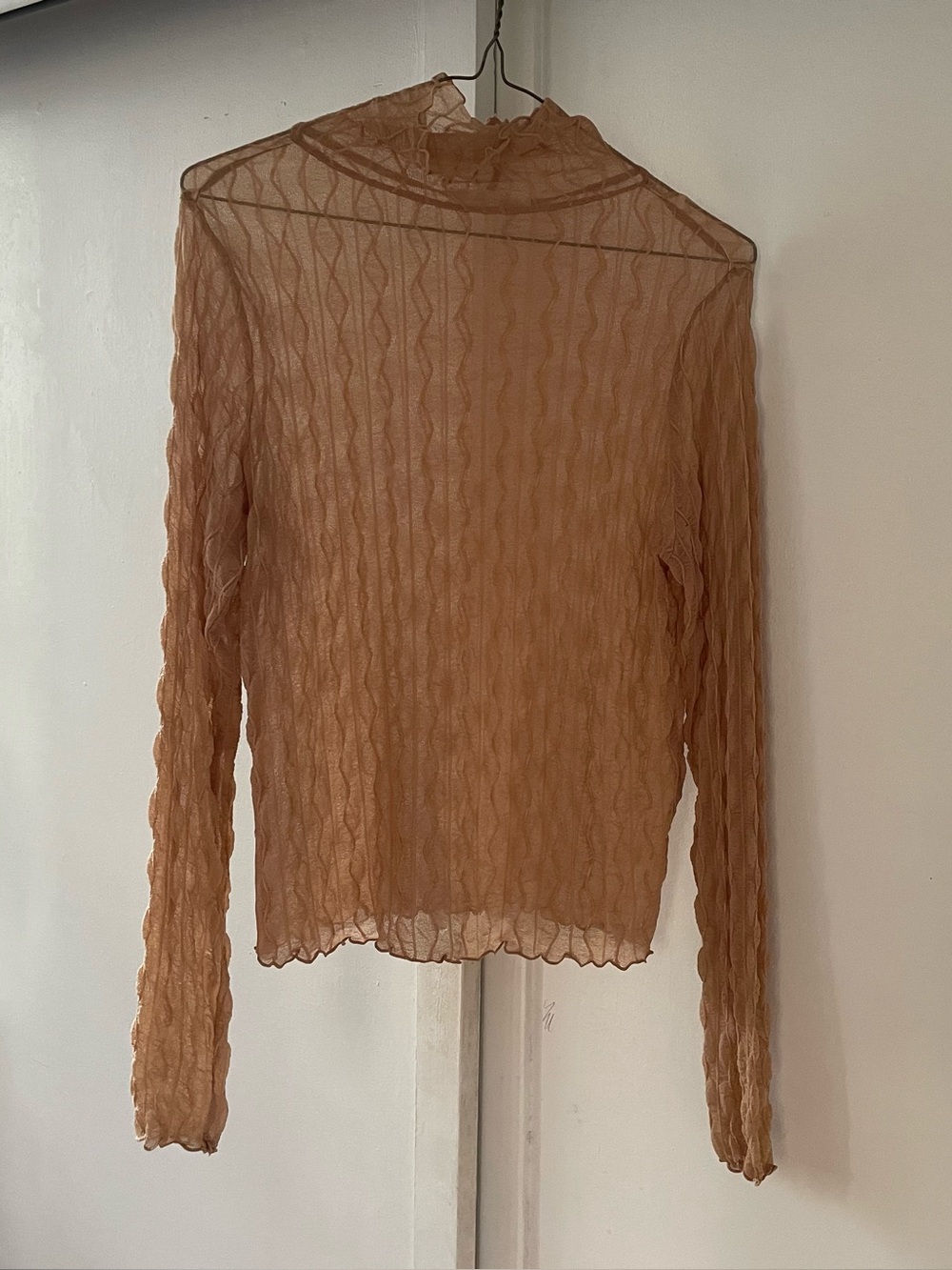 Sense of place tan mesh mockneck